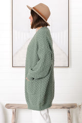 Ricki Cardigan - Open Front Chunky Knit Cardigan in Sage