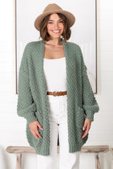 Ricki Cardigan - Open Front Chunky Knit Cardigan in Sage