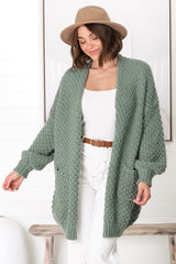 Ricki Cardigan - Open Front Chunky Knit Cardigan in Sage