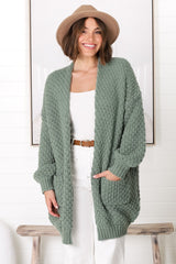 Ricki Cardigan - Open Front Chunky Knit Cardigan in Sage