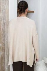 Ridge Jumper - V Neck Relaxed Shark Bite Ribbed Hemline Knit in Oatmeal