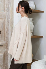 Ridge Jumper - V Neck Relaxed Shark Bite Ribbed Hemline Knit in Oatmeal
