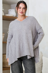 Model wearing Ridge Jumper in Grey from Salty Crush