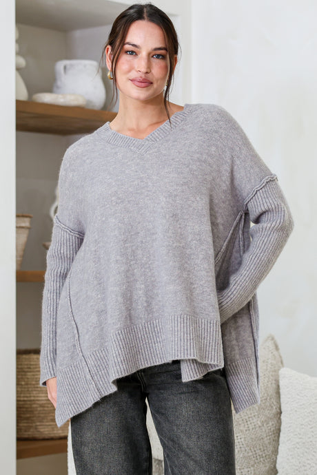 Model wearing Ridge Jumper in Grey from Salty Crush