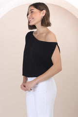 Rielle Top - One Shoulder Aysmmetric Bodysuit in Black