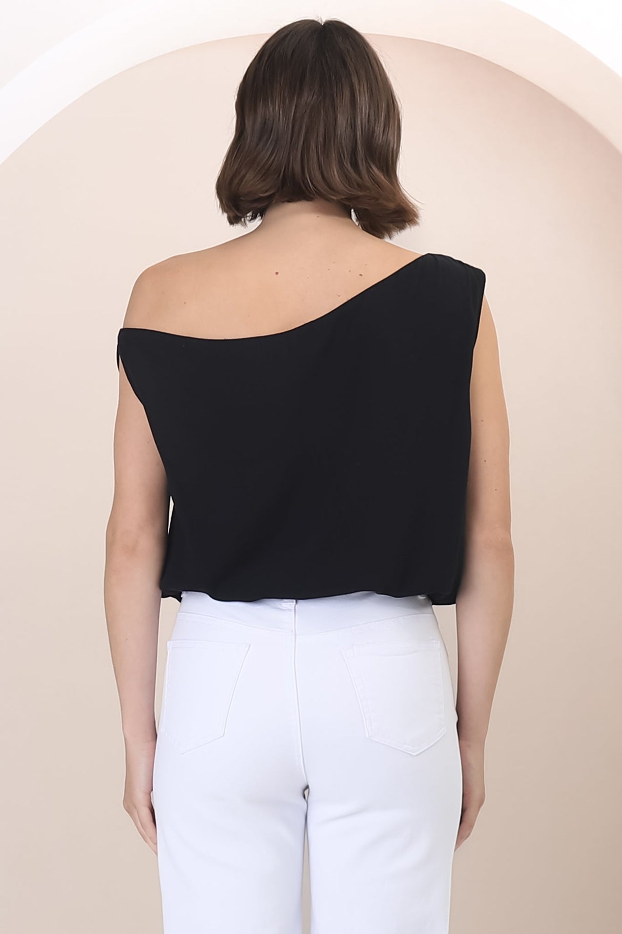 Rielle Top - One Shoulder Aysmmetric Bodysuit in Black