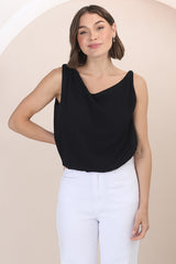 Rielle Top - One Shoulder Aysmmetric Bodysuit in Black