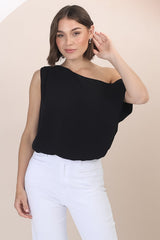 Rielle Top - One Shoulder Aysmmetric Bodysuit in Black