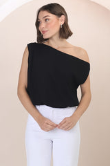 Rielle Top - One Shoulder Aysmmetric Bodysuit in Black