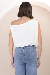 Rielle Top - One Shoulder Aysmmetric Bodysuit in White