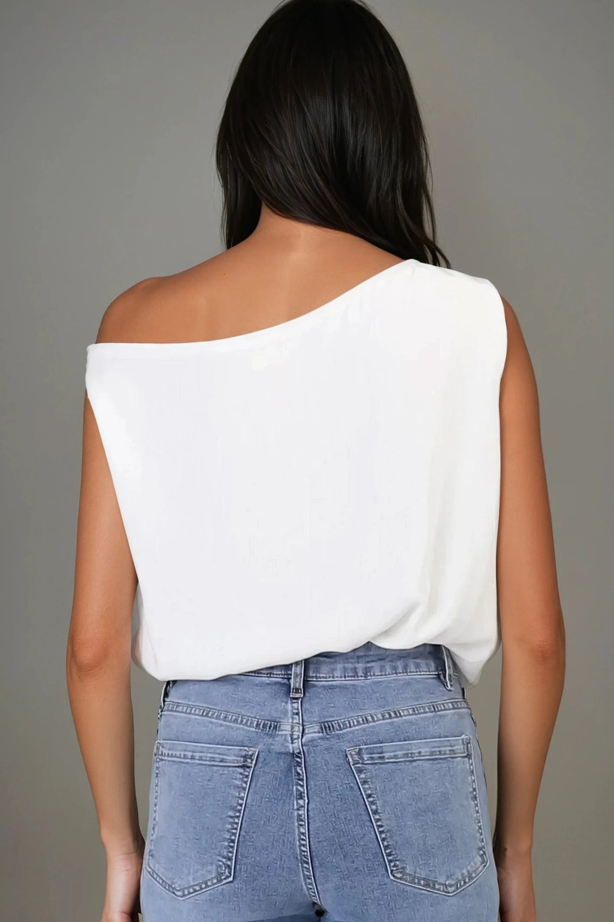 Rielle Top - One Shoulder Aysmmetric Bodysuit in White