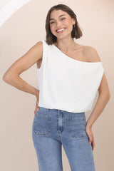 Rielle Top - One Shoulder Aysmmetric Bodysuit in White