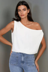 Rielle Top - One Shoulder Aysmmetric Bodysuit in White