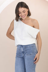 Rielle Top - One Shoulder Aysmmetric Bodysuit in White