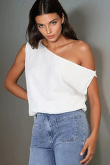 Rielle Top - One Shoulder Aysmmetric Bodysuit in White