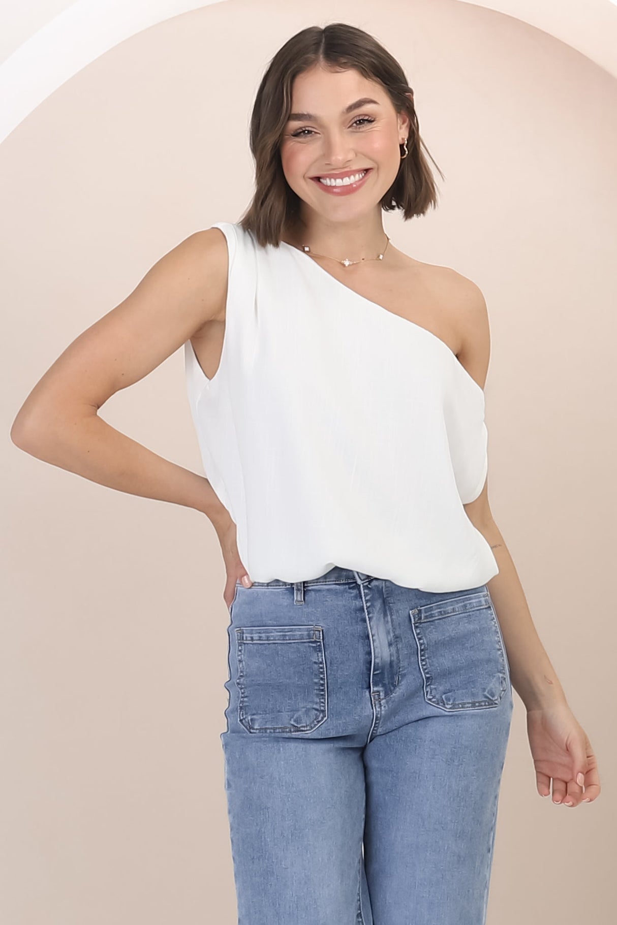 Rielle Top - One Shoulder Aysmmetric Bodysuit in White