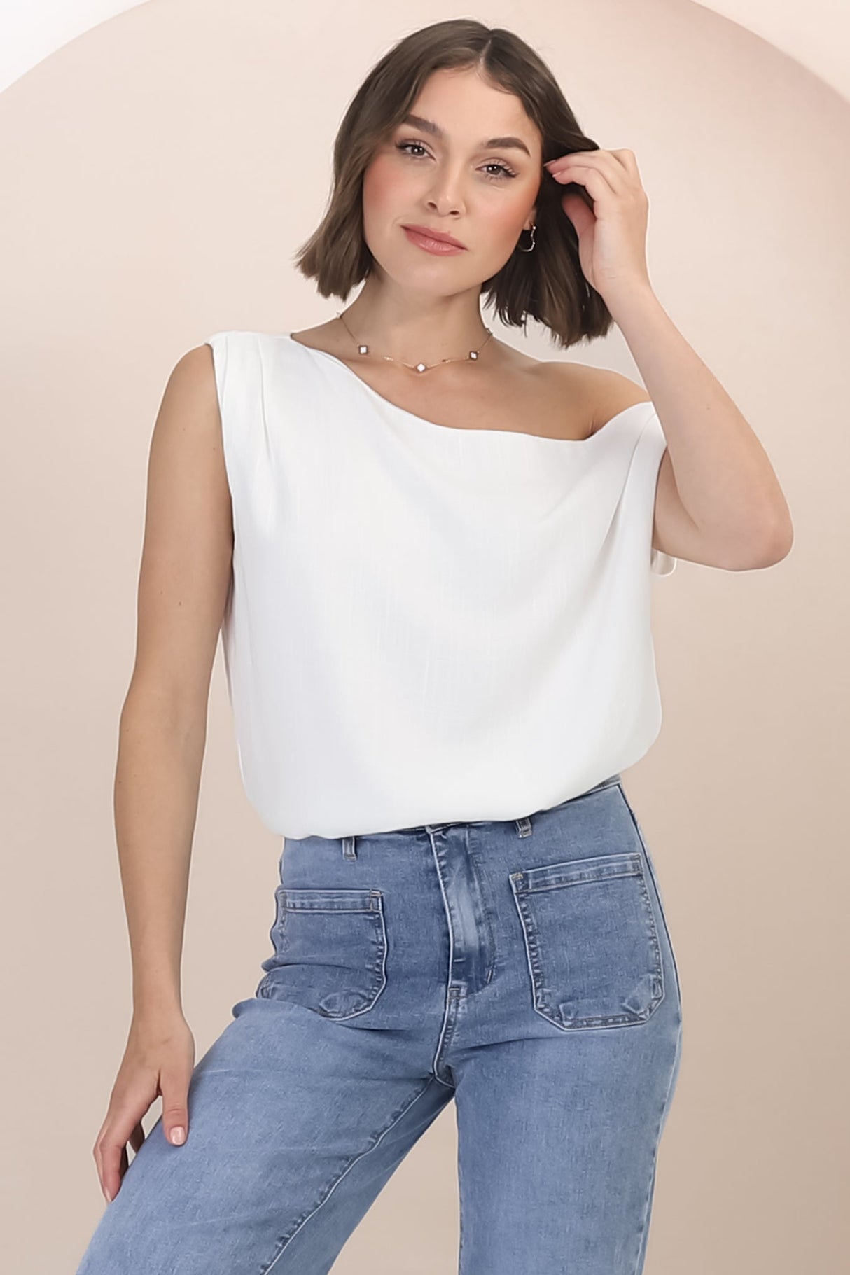 Rielle Top - One Shoulder Aysmmetric Bodysuit in White