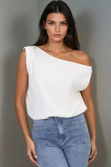 Rielle Top - One Shoulder Aysmmetric Bodysuit in White