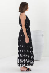 Rilley Maxi Dress - V Neck Adjustable Strap Dress with Matching Belt in Ariel Print Black