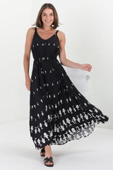 Rilley Maxi Dress - V Neck Adjustable Strap Dress with Matching Belt in Ariel Print Black