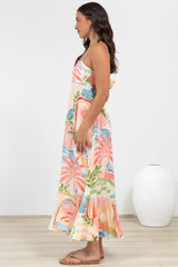 Rinna Midi Dress - Adjustable Strap with Tie Back Sun Dress in Anika Print
