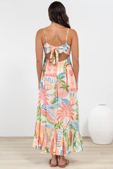 Rinna Midi Dress - Adjustable Strap with Tie Back Sun Dress in Anika Print