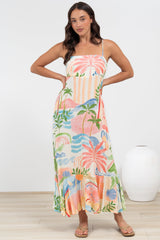 Rinna Midi Dress - Adjustable Strap with Tie Back Sun Dress in Anika Print