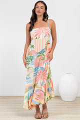 Rinna Midi Dress - Adjustable Strap with Tie Back Sun Dress in Anika Print