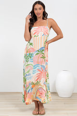 Rinna Midi Dress - Adjustable Strap with Tie Back Sun Dress in Anika Print