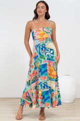 Rinna Midi Dress - Adjustable Strap with Tie Back Sun Dress in Edel Print