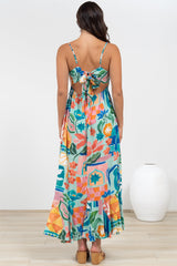 Rinna Midi Dress - Adjustable Strap with Tie Back Sun Dress in Edel Print