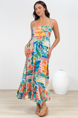 Rinna Midi Dress - Adjustable Strap with Tie Back Sun Dress in Edel Print