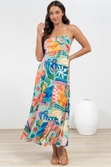 Rinna Midi Dress - Adjustable Strap with Tie Back Sun Dress in Edel Print