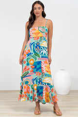 Rinna Midi Dress - Adjustable Strap with Tie Back Sun Dress in Edel Print