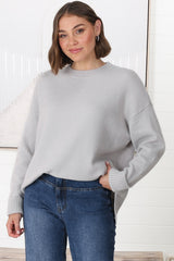 Rita Jumper - Relaxed Crew Neck Knit with Side Splits in Grey