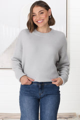 Rita Jumper - Relaxed Crew Neck Knit with Side Splits in Grey