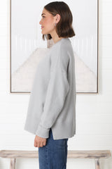 Rita Jumper - Relaxed Crew Neck Knit with Side Splits in Grey