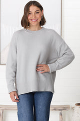 Rita Jumper - Relaxed Crew Neck Knit with Side Splits in Grey