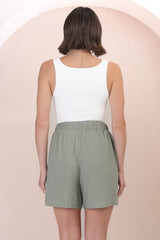 Rita Shorts - High Waisted Tailored Linen Shorts in Khaki