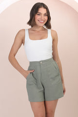 Rita Shorts - High Waisted Tailored Linen Shorts in Khaki