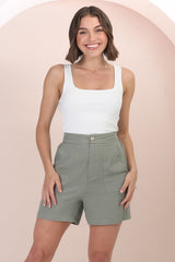 Rita Shorts - High Waisted Tailored Linen Shorts in Khaki