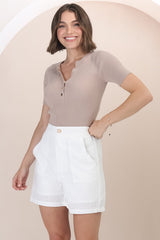 Rita Shorts - High Waisted Tailored Linen Shorts in White