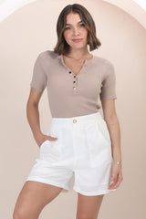 Rita Shorts - High Waisted Tailored Linen Shorts in White