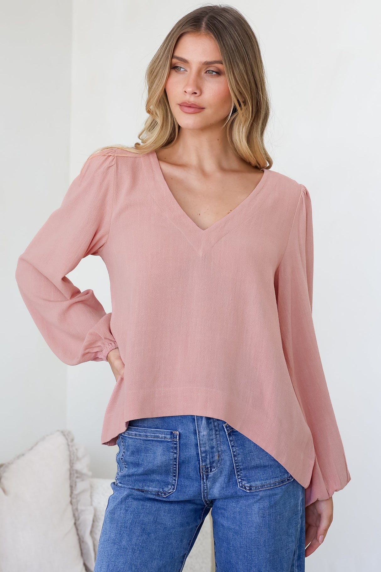 Model wearing Ritual Top in Dusty Pink from Salty Crush