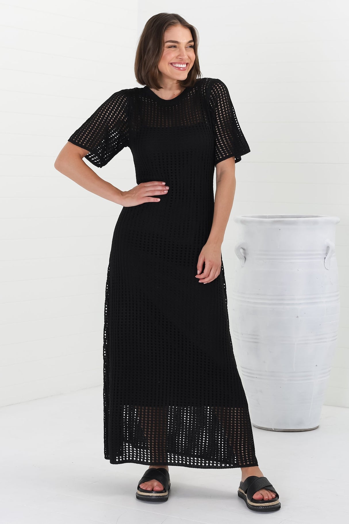 Roberta Maxi Dress - Knit Body Con Dress In Black