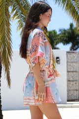 Robina Playsuit - Collared Button Down Front with Detatchable Waist Tie in Haze Print