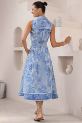 Robinson Midi Dress - Sleeveless Buttoned Down Shirt Dress with Belt in Keller Print