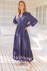 JAASE - Romee Maxi Dress: Tiered Dress with Pull Tie Waist in the Alaska Print