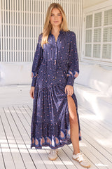 JAASE - Romee Maxi Dress: Tiered Dress with Pull Tie Waist in the Alaska Print