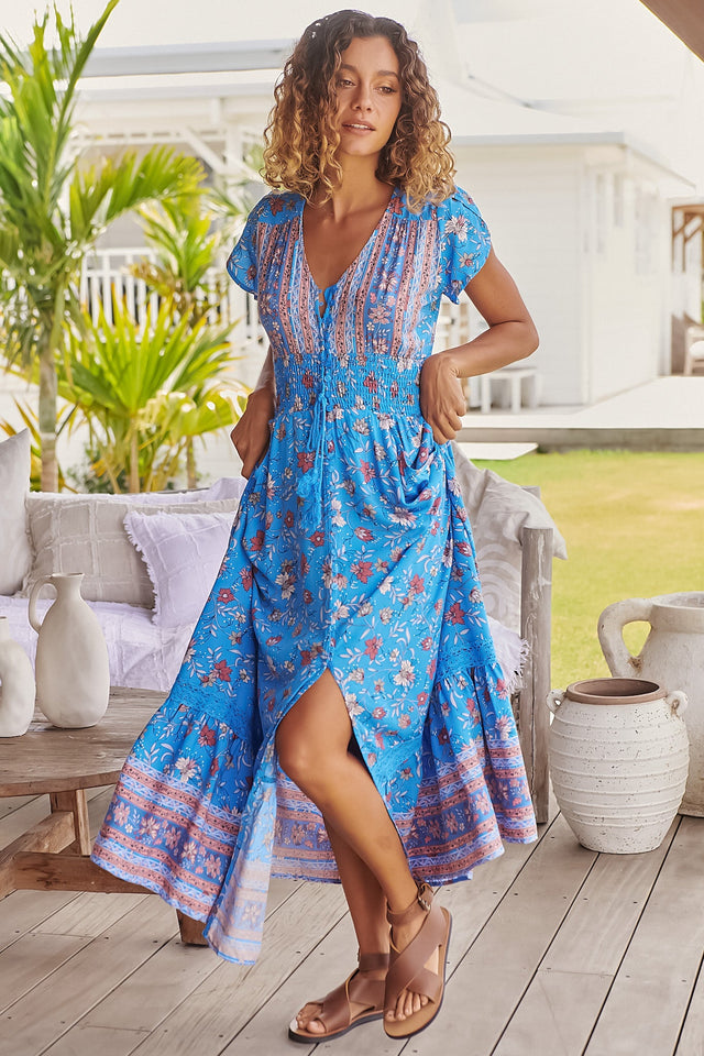 Shop the Romi - Josianne Maxi Dress in blue floral | Salty Crush